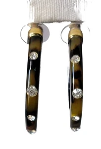 Vince Camuto Brown Tortoise Resin Hoop Earrings Post Backs 1.75" - Picture 1 of 4