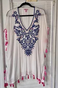 Copricostume da bagno spiaggia ricamato Lilly Pulitzer L/XL rosa nappe Castillo VHTF - Foto 1 di 13