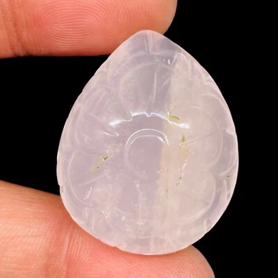 93.50 Cts Natural Rose Quartz 33x26mm Pear Carved Loose Untreated Gemstone - Image 1 of 4
