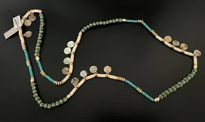 Chico's Utopia Aqua with Gold Tone Discs Beaded Long Necklace NEW - Picture 1 of 8