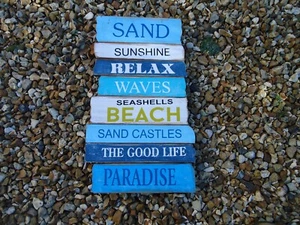 Wooden Beach Sign Shabby chic ( SAND SUNSHINE RELAX ) Sea Holiday Nautical Shed - Picture 1 of 8