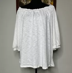Knox Rose Blouse Women's XL Boat Neck 3/4 Sleeve Smocked Elastic White NWT - Picture 1 of 13