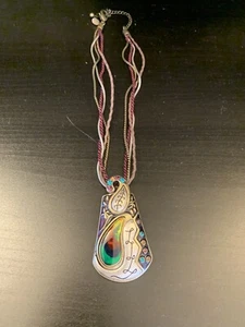 Chico’s Silver Green Peacock Leather Necklace - Picture 1 of 6