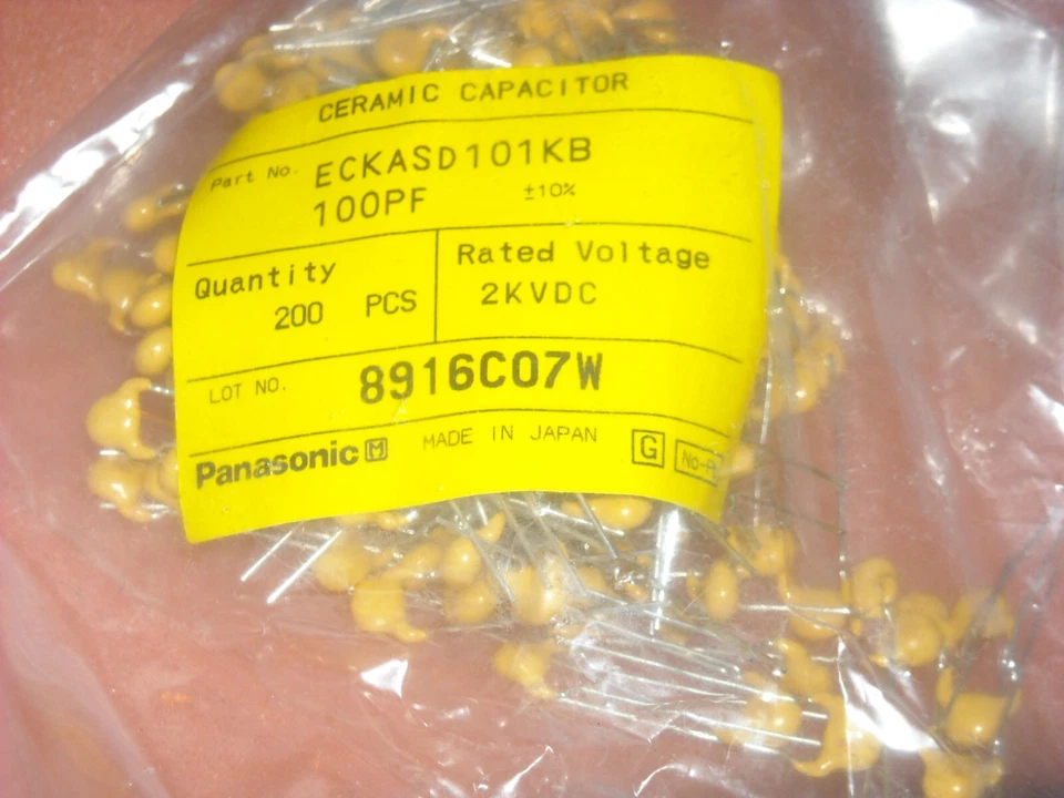 200 PCS PANASONIC Disc Ceramic Capacitor 100pF 0.1nF 0.0001uF 2000v 10% Y5P ROHS - Image 1 of 1