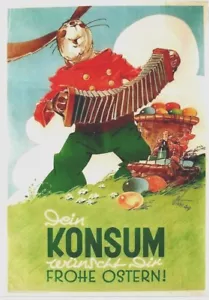 Original vintage poster KONSUM EASTER BUNNY PLAY ACCORDION 1949 - Picture 1 of 1