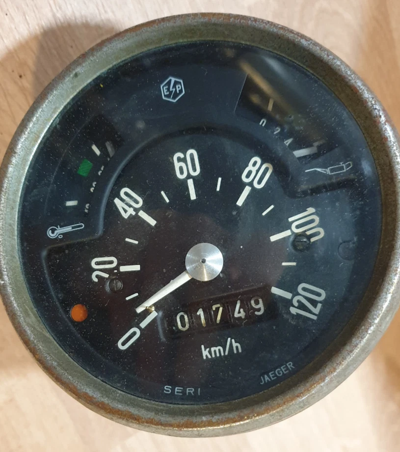 Jäger Oldtimer Tachometer 0- 120km/h  +Temperaturanzeige + Ölanzeige Tacho - Bild 1 von 2