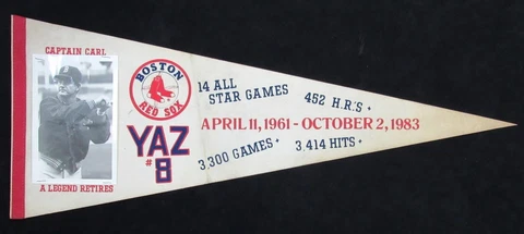 Vintage 1983 Boston Red Sox "Yaz Retires" Baseball 29x12 Felt Pennant with Photo Cover