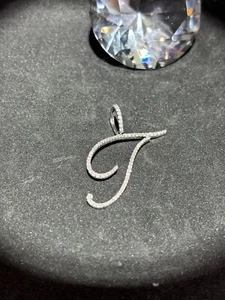 10k WHITE GOLD 3/8 CTW DIAMONDS "T" INITIAL PENDANT New W/Tags BLING BLING - Picture 1 of 8