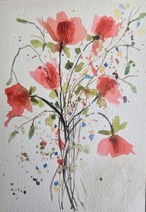 Original Signed Watercolor Painting. Floral. Abstract. Colorful. Bouquet. - Picture 1 of 3