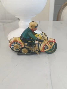Juguete de hojalata vintage motociclista cuerda fricción funciona bien - Imagen 1 de 11