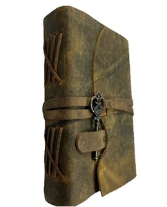 Vintage Genuien Leather Journal Hand Made Papper Key Lock Design Blank Notebook - Picture 1 of 9