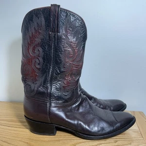 Lucchese Handmade USA Burgundy Black Cherry E1559 Leather Cowboy Boots Mens 15 D - Picture 1 of 24