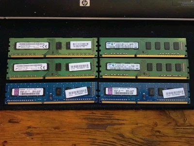 LOT of 6 PC3 12800U 4X 4GB, 2X 2GB. Samsung, Kingston, Micron. Working Pulls. - Image 1 of 4