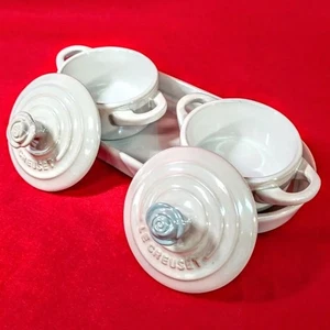 Le Creuset Petit Rose Cocotte Set White Lustre w/Box - Picture 1 of 12