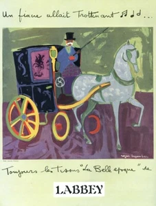 Anuncio impreso vintage de tela Labbey 1949 Roger Bezombes arte carro de caballos - Imagen 1 de 1