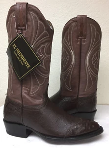New Mens Dark Brown Genuine Ostrich Leather Western Cowboy Rodeo Boots Size 6.5 - Picture 1 of 5