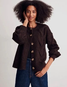 NWT Madewell Cable Ashmont Cardigan Sweater Crew Neck Size Medium Wool Blend - Picture 1 of 9