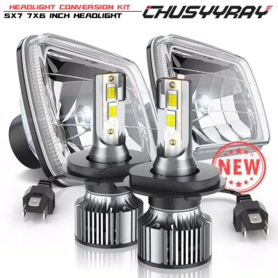 For Honda 1982-85 Civic 1986-1989 Accord Pair 7X6" 5X7 LED Headlights Chrome - image 1 of 4