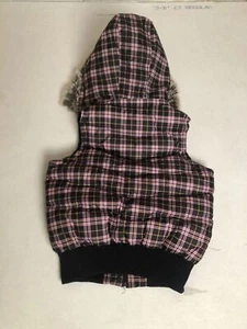 Puffer Vest Unisex Kids Purple/Black Plaid Faux Fur Trim Hooded Full Zip Jacket - Picture 1 of 1