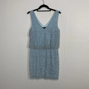 XSCAPE Woman’s Blue Beaded V Neck Sleeveless Cocktail Party Dress Size 8. - Picture 1 of 13