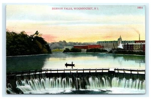 Bernon Falls Woonsocket Rhode Island R.I. Postcard Fishing Boating D6 - Picture 1 of 2
