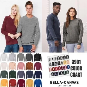 Bella Canvas 3901 Unisex Blend Sponge Fleece Raglan Crewneck Sweatshirt XS - 2XL - Picture 1 of 42