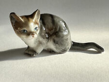 Katze aus Porzellan, grau gestreift 9 x 4,5 x 3,5 cm Dekoration grau-schwarz CAT