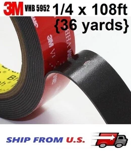 3M 1/4" x 108 Ft VHB Double Sided Foam Adhesive Tape 5952 Automotive  - Picture 1 of 5