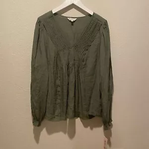 Blusa Nanette Lepore talla XL verde boho campesino manga larga pradera obispo - Imagen 1 de 10