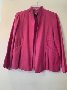 Eileen Fisher Petite Hot Pink Fuchsia Raspberry Linen Cotton Open Jacket Size PP - Picture 1 of 10