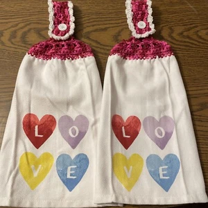 2 toallas colgantes de doble cara de ganchillo para el torso de San Valentín coloridas plato de amor - Imagen 1 de 5