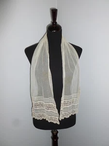Gorgeous Antique Lace Scarf Delicate Handmade Lace Sash Jabot Vintage 50 x 9" - Picture 1 of 9