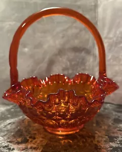 Vintage Fenton Glas Orange Amberina Korb Daumenabdruck Muster 8,5" UV Reaktiv - Bild 1 von 12