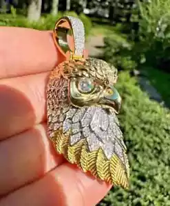 Mid Flight Eagle Pendant 3.12Ct Round Lab Created Diamond 14K Yellow Gold Plated - Picture 1 of 6