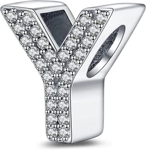 Y Alphabet Letter Charm Initial Gift Name GenuineSterling Silver 925 Bead - Picture 1 of 1