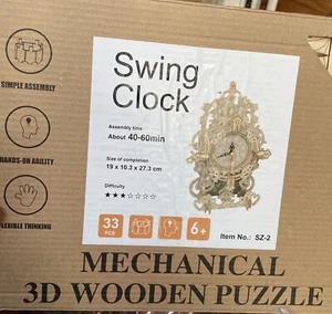 Swing Clock Mechanical 3D Wooden Puzzle NIB 31 Pieces #SZ-4 - Picture 1 of 1