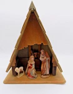 Vintage Anri Nativity Creche Toriart Joseph Mary Lamb Wooden Stable-No Jesus - Picture 1 of 8