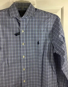 Polo Ralph Lauren Camicia Adulto Piccola Cotone Manica Lunga Blu Gingham Uomo - Foto 1 di 7