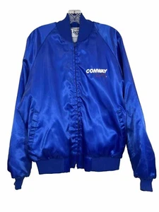 VTG MBA Conway Twitty Large Bomber Jacket Blue Satin USA 80s - Picture 1 of 9