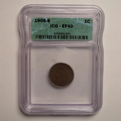 1908 *S* INDIAN HEAD CENT - ICG EF40 - FREE SHIP! G1468 - Image 1 of 4