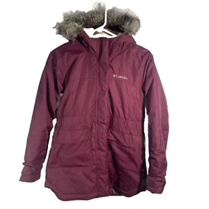 Columbia Girls Down Winter Jacket Sz Large 14-16 Purple Hooded Zip Coat Parka - Picture 1 of 8