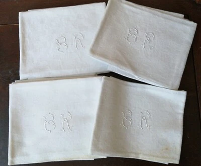AR2- Lot de 12 Serviettes de table coton damassé Monogramme BR 55 X 65cm - Photo 1/4