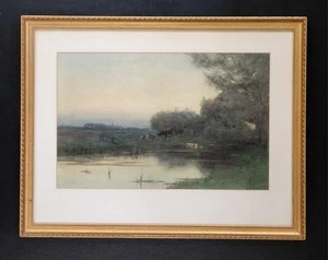 Jan Hillebrand J.H. Wijsmuller Watercolor Painting Dutch Landscape Farm Cow Pond - Picture 1 of 7