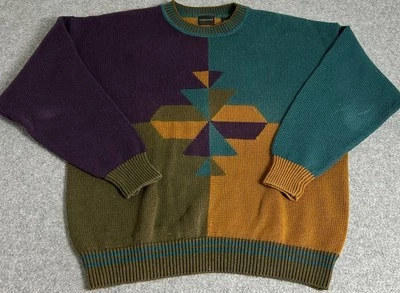 Vintage Structure Sweater Mens Large 1990s Argyle Diamond Art Multicolor Y2k - Image 1 of 4