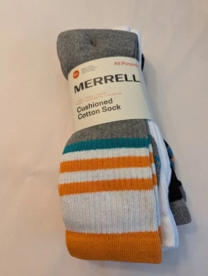 Merrell Men's M/L 3 Pack Cushioned Cotton Crew Socks New - Image 1 of 4