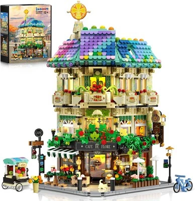 1876PCS Flower Cafe House Building Set with Lights, City Street Corner Shop - Image 1 of 4