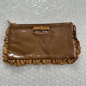 MIU MIU enamel brown poach frill Gold zip authentic Woman's Ladies - Picture 1 of 6