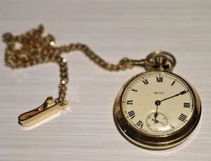 Vintage Smiths 60s gold tone pocket watch with chain serviced good working order - Picture 1 of 1