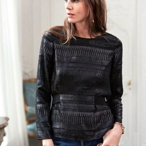 Sézane schwarz metallic Langarm Tie-Waist Top Bluse Gr 38 6 US - Bild 1 von 10