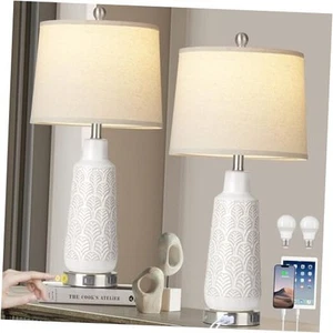27" Ceramic Table Lamps, Farmhouse Table Lamp Set of 2 with USB A+C Ports & AC - Picture 1 of 7